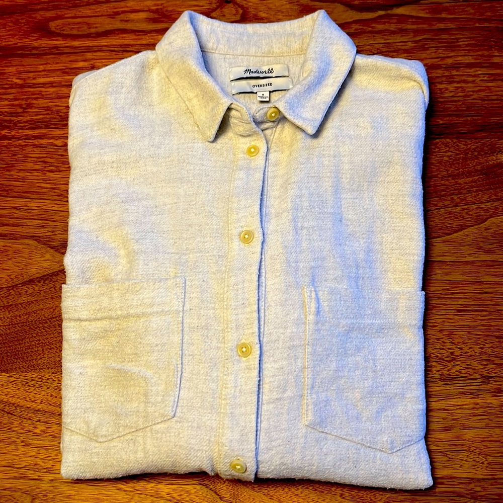 Madewell women’s S adorable cotton flannel shirt pale heather grey